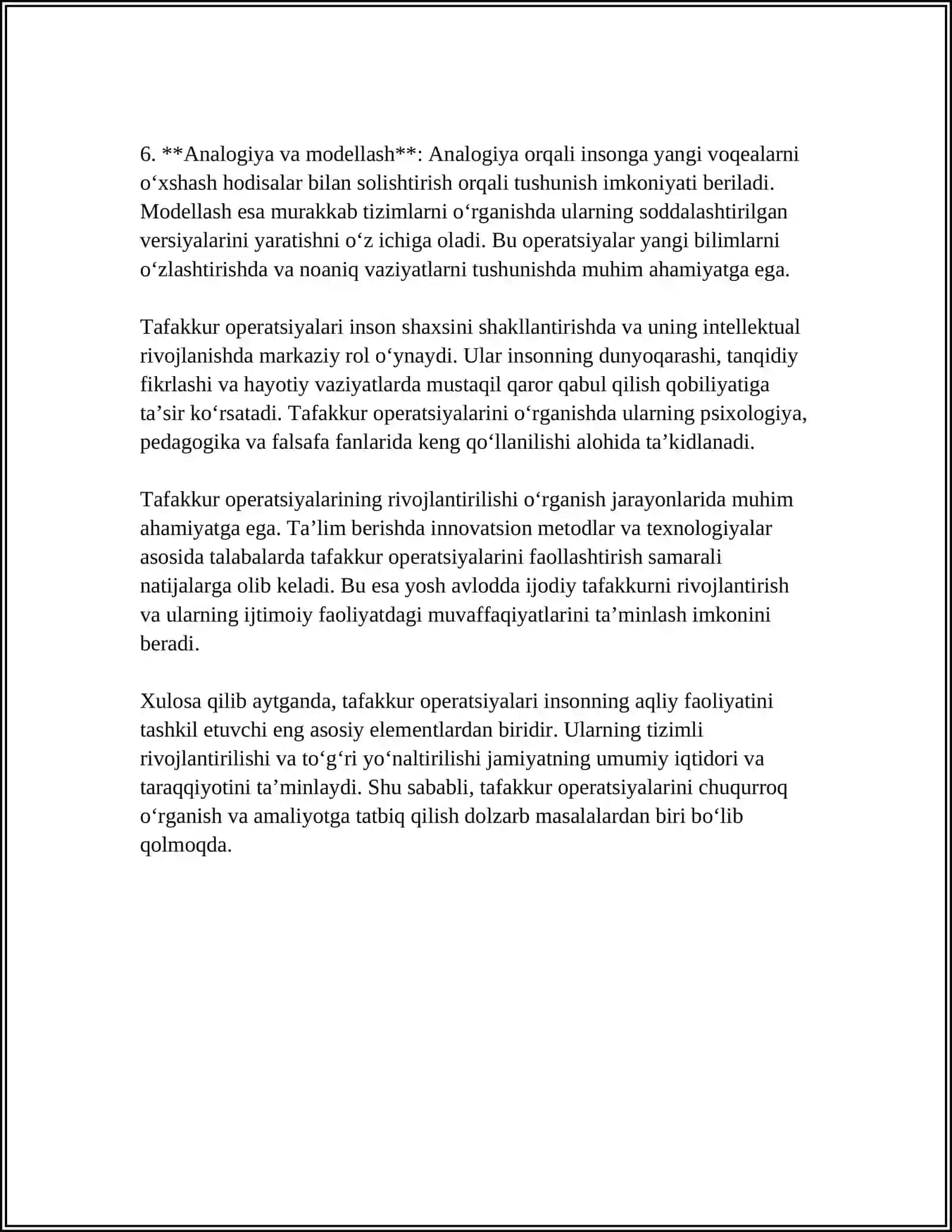 TAFAKKUR OPERATSIYALARI, TAFAKKUR SHAKLLAR, TURLARI 4