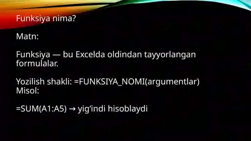 MS EXCEL DASTURIDA FORMULA VA FUNKSIYALAR 4