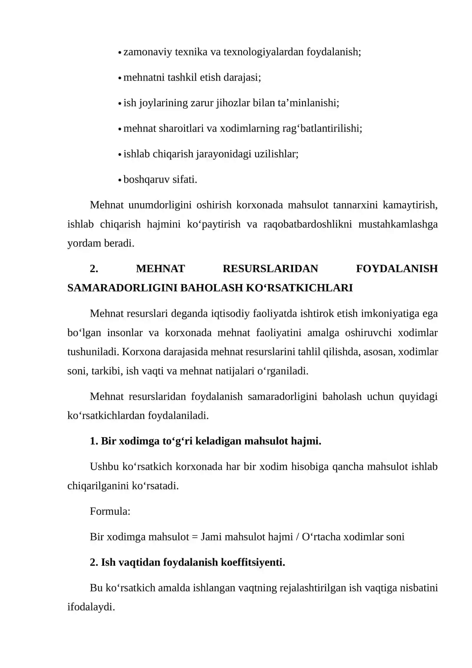 MEHNAT UNUMDORLIGI VA MEHNAT RESURSLARIDAN FOYDALANISH SAMARADORLIGINI MA’LUMOTLAR ASOSIDA BAHOLASH 4