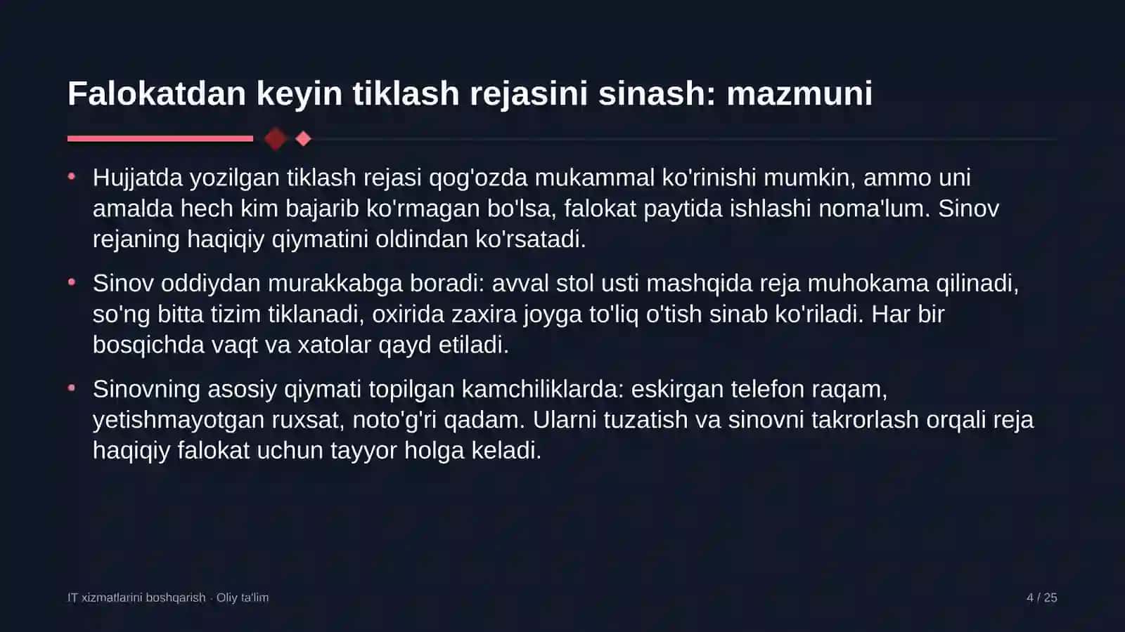 Dori vositalari ulgurji savdosida falokatdan keyin tiklash rejasini sinash 4