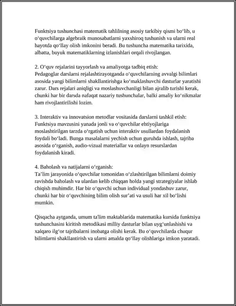 UMUM TALIM MAKTABLARIDA MATEMATIKA KURSIDA FUNKSIYA TUSHUNCHASINI KIRITISH METODIKASI 4