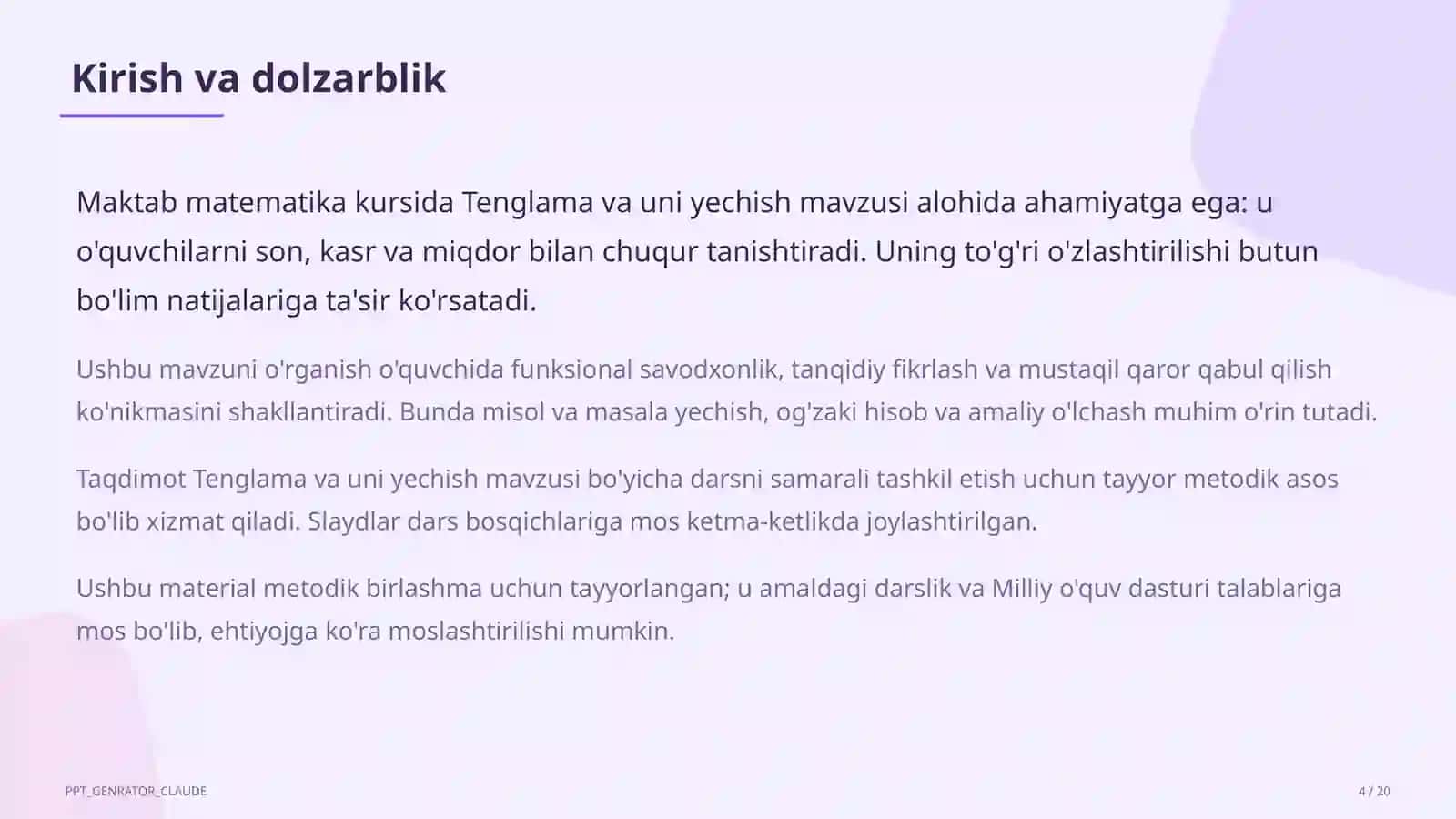 Tenglama va uni yechish (5-sinf) 4