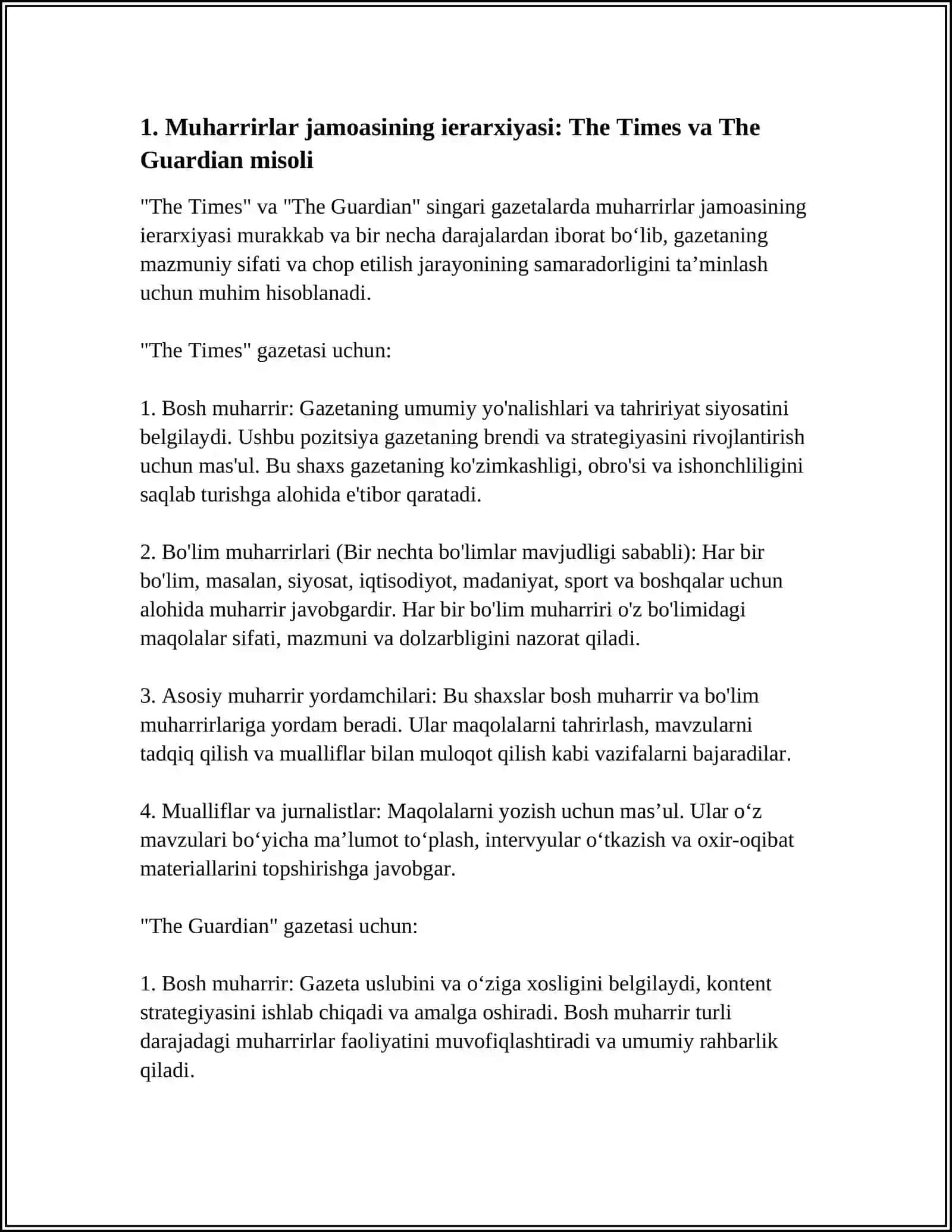 THE TIMES, THE GUARDIAN MISOLIDA GAZETA TAHRIRIYATLARI TUZILISHI 4