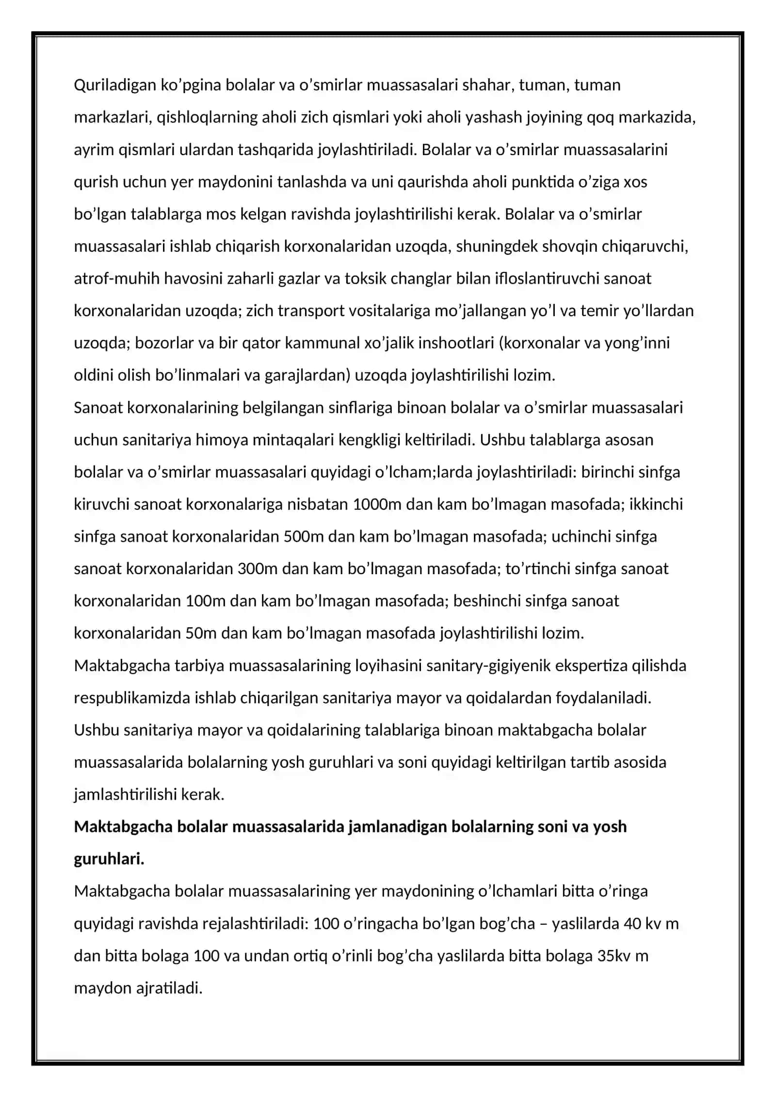 BOLALAR MUASSASALARINI LOYIHALASHTIRISH QURISH VA JIHOZLASHGA BO’LGAN GIGIYENIK TALABLAR 4