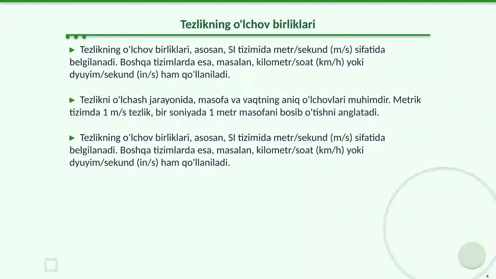 Moddiy nuqtaning tezligi va tezlanishi 4