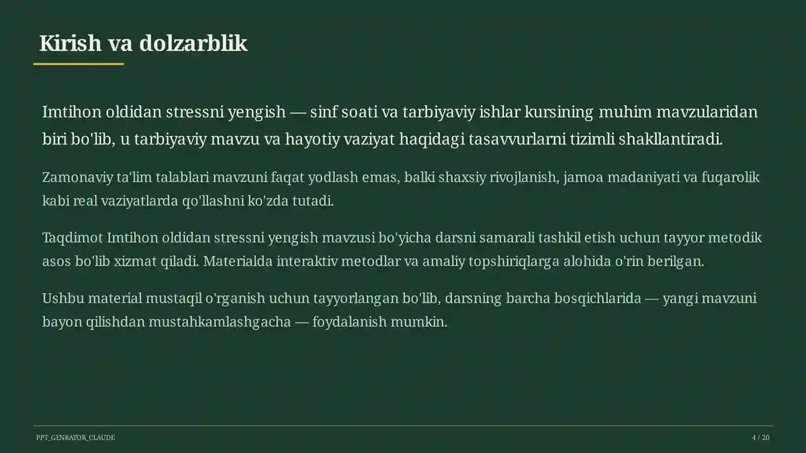 Sinf soati va tarbiyaviy tadbirlar (1– 11) 4