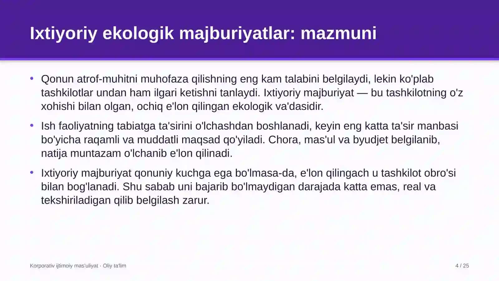 xalqaro tashkilotlarda atrof muhitni muhofaza qilish bo'yicha ixtiyoriy majburiyatlarni qabul qilish 9163 4