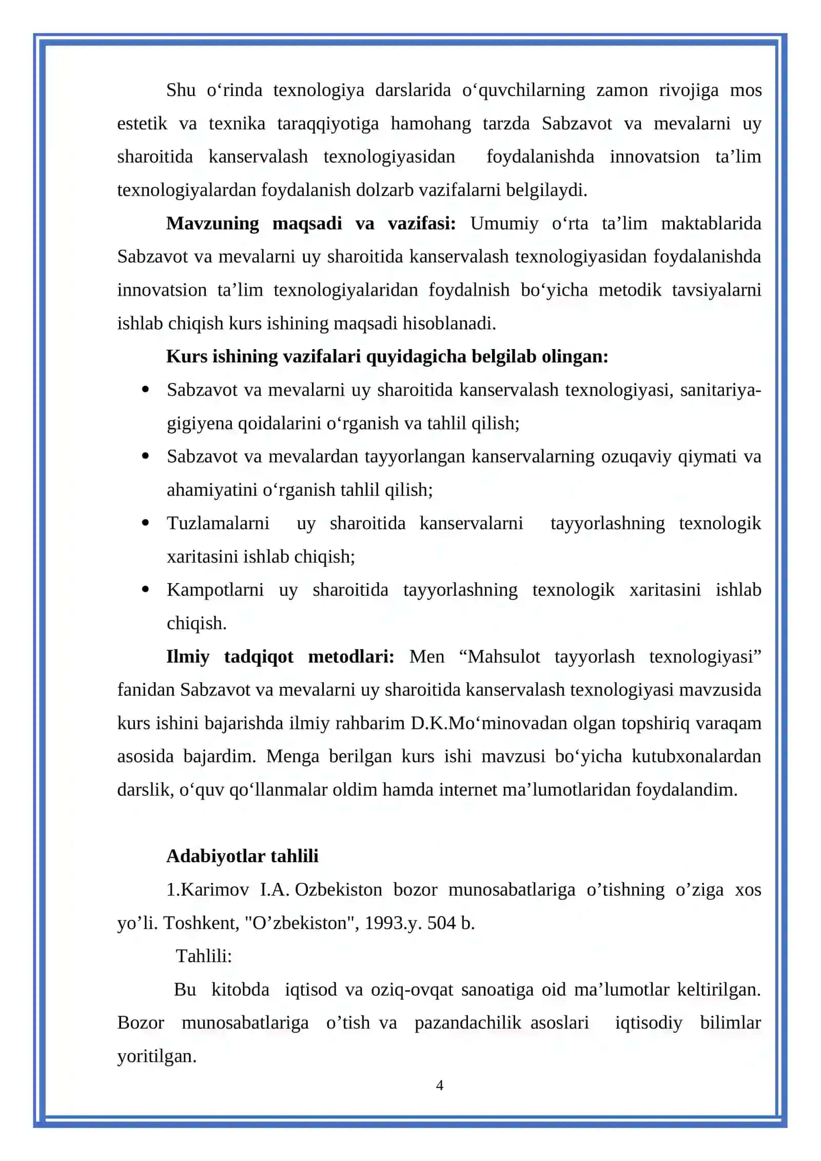 Mahsulot Tayyorlash Texnologiyasi Kurs Ishi 4