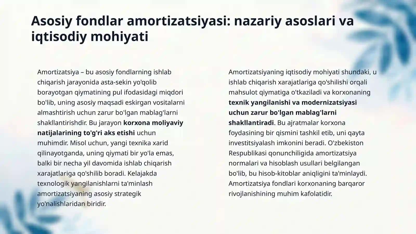 Asosiy fondlarning amarizatsiyasi va foydalanish koʻrsatgichlari 4