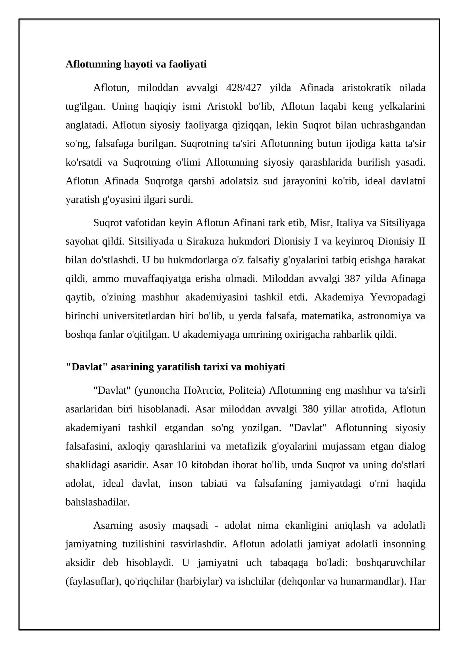 Aflotuning "Davlat" asari referati 4