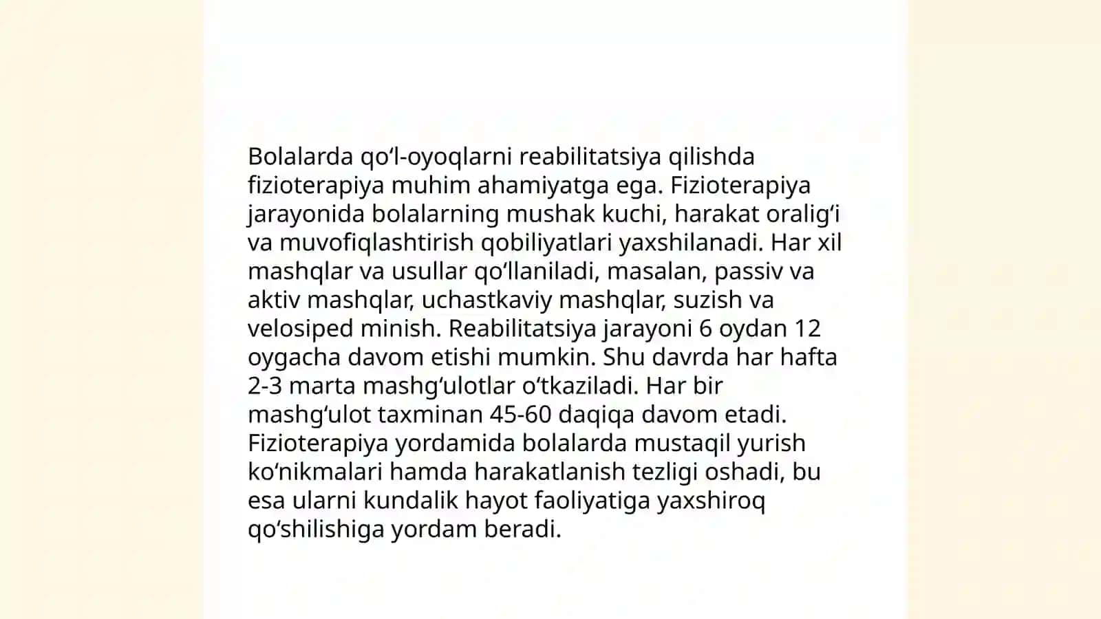 Bolalarda fizioterapevtik omillarni qo'llash. Reablitatsiya 4