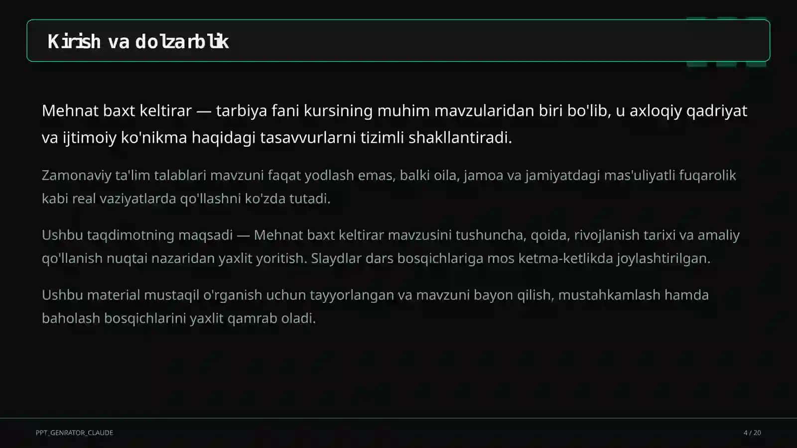 Mehnat baxt keltirar (3-sinf) 4