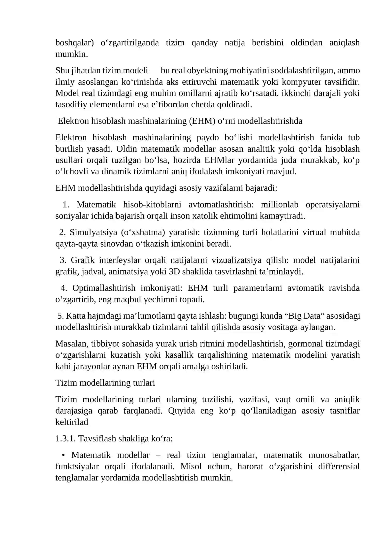 Tizim modellarini EHMda amalga oshirish va ularning ketma-ketligini ishlab chiqish 4