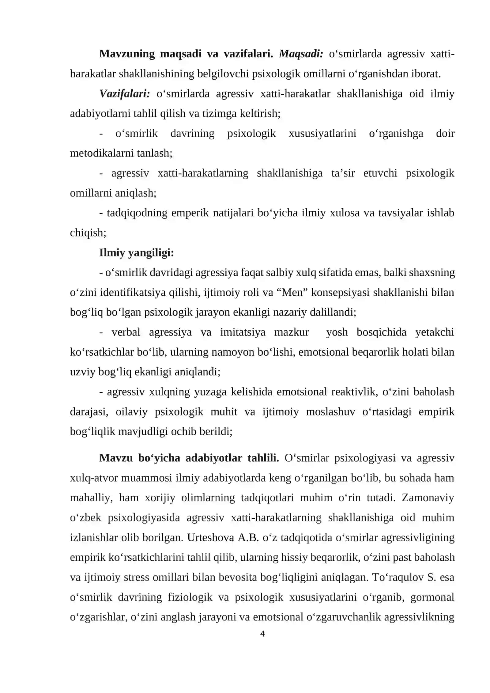 O‘SMIRLARDA AGRESSIV XATTI-HARAKATLAR SHAKLLANISHINING BELGILOVCHI PSIXOLOGIK OMILLAR 4