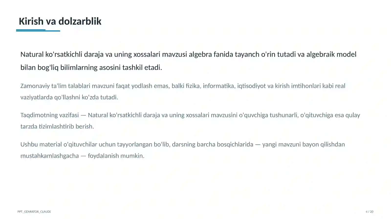 Natural ko'rsatkichli daraja va uning xossalari (7-sinf) 4