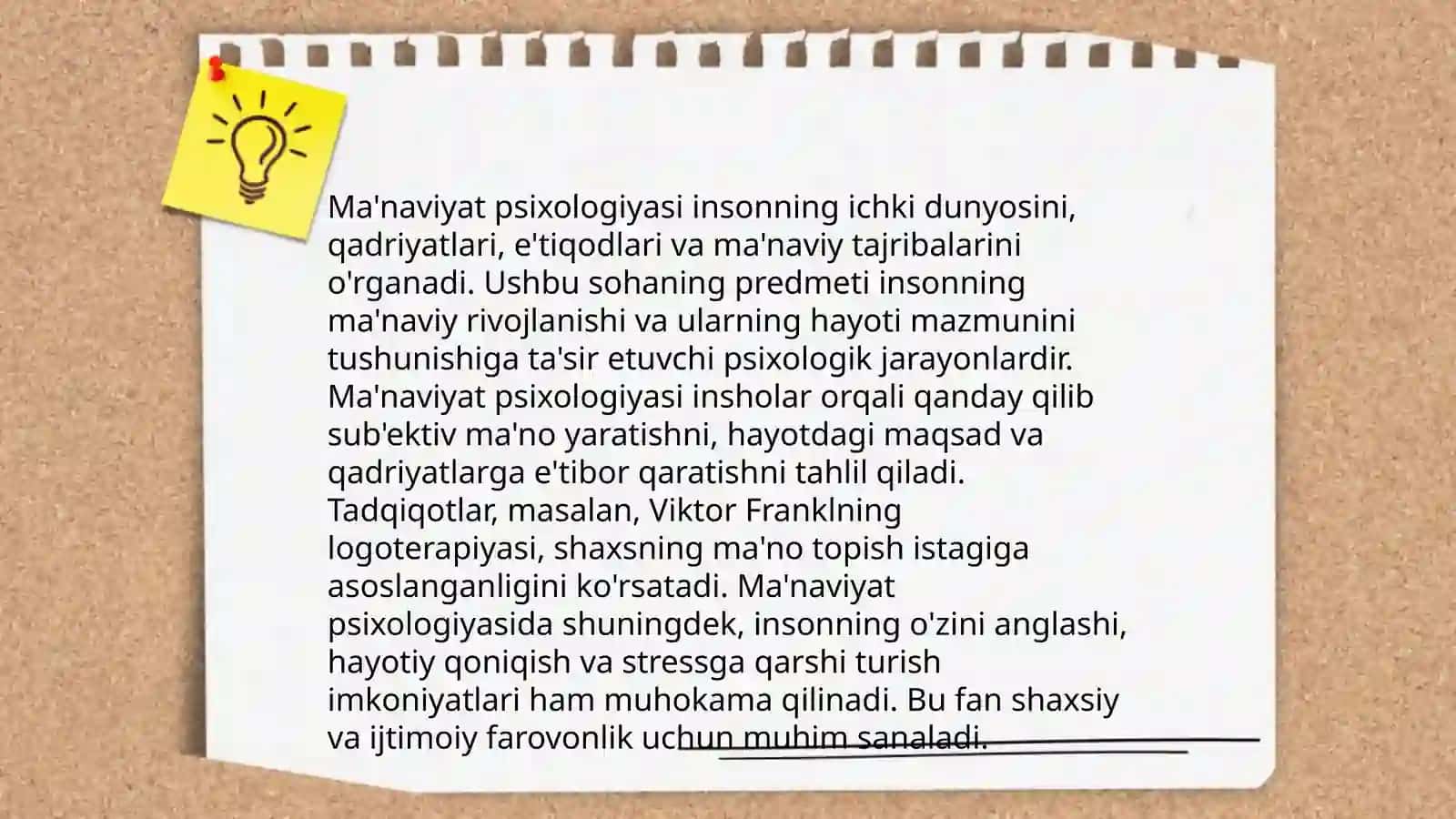 Ma'naviyat psixologiyasining predmeti, vazifalari va psixologiyaning boshqa sohalari bilan bogʻliqligi muammosi 4
