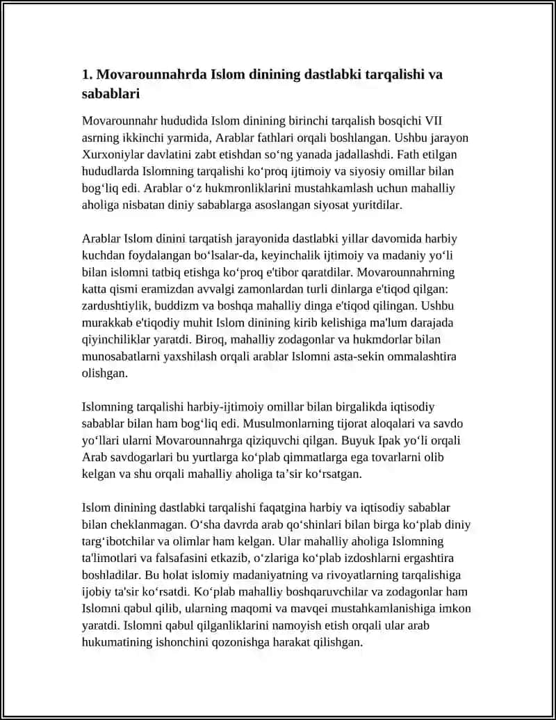 MOVAROUNNAHRDA ISLOM DININING TARQALISHI VA MADRASA TA'LIMI SHAKLLANISHINING IJTIMOIY MADANIY HAYOTGA TA'SIRI 4