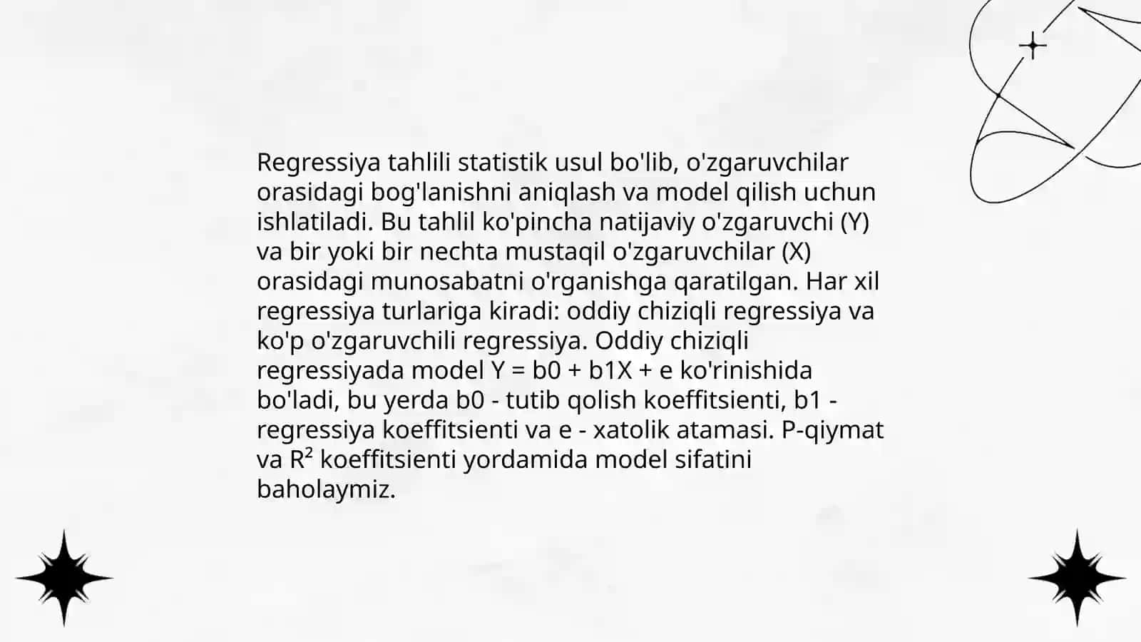 Tibbiy biologik masalalarni yechishda matematik statistika elementlaridan foydalanish korrelyatsimon bogʻlanishlarga repressiya tenglamasi 4