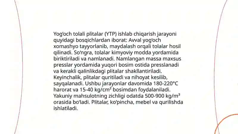 Yog’och tolali plitalar ishlab chiqarish texnologiyasi 4