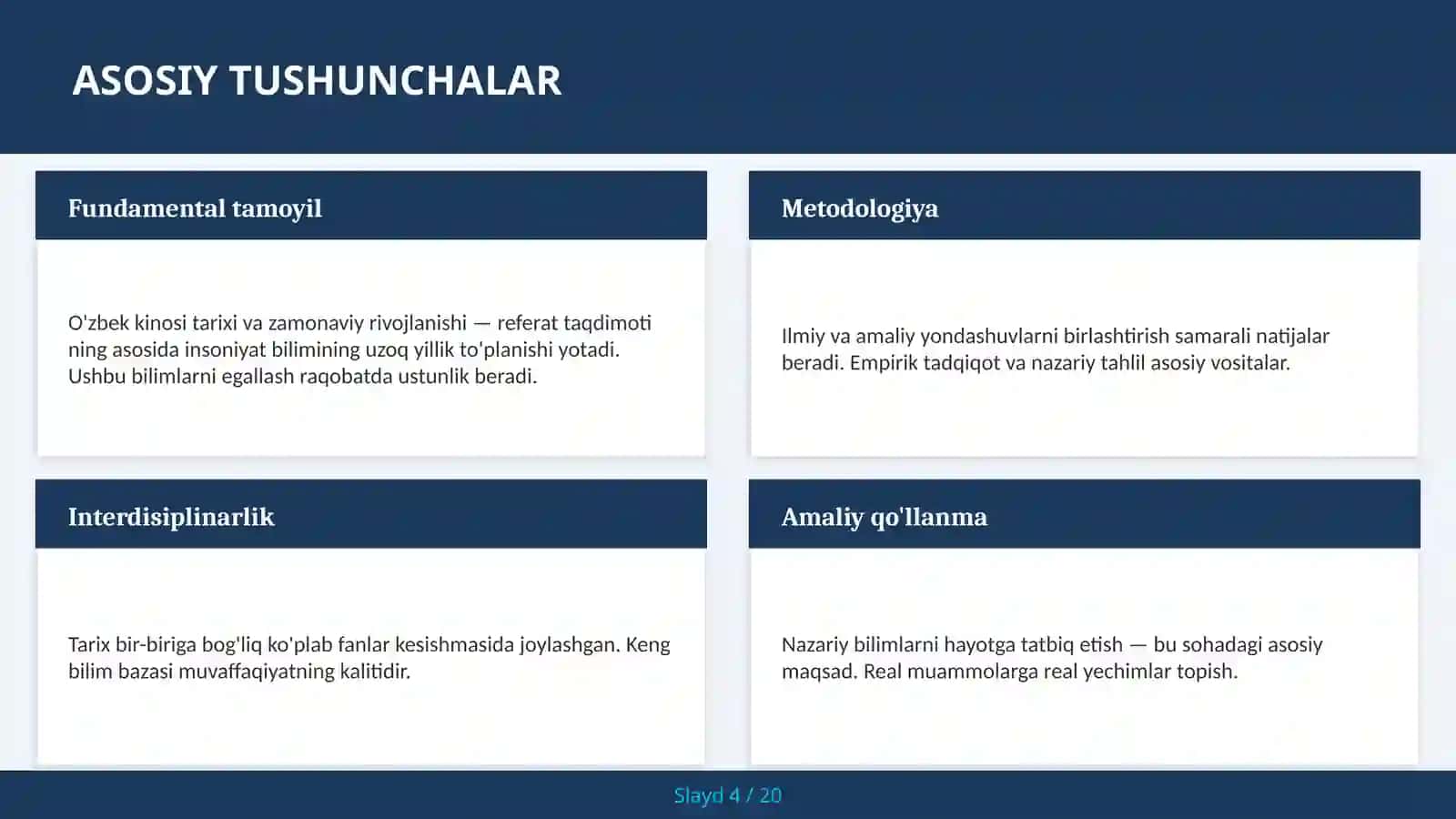 O'zbek Kinosi Tarixi va Zamonaviy Rivojlanishi — Referat Taqdimoti 4