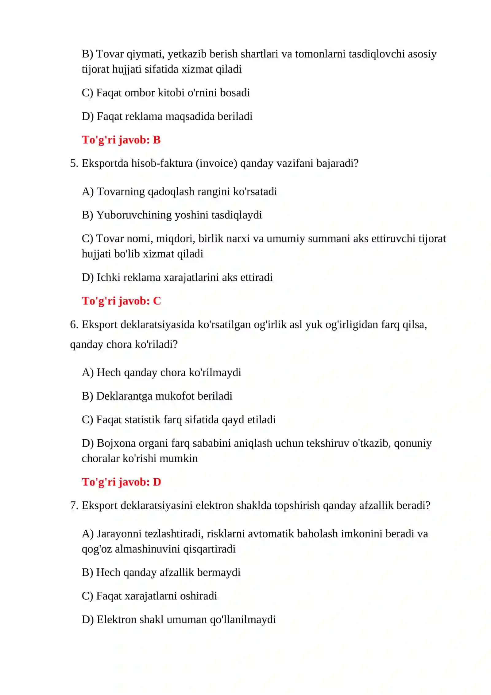 EKSPORT OPERATSIYALARI TESTLARI 4