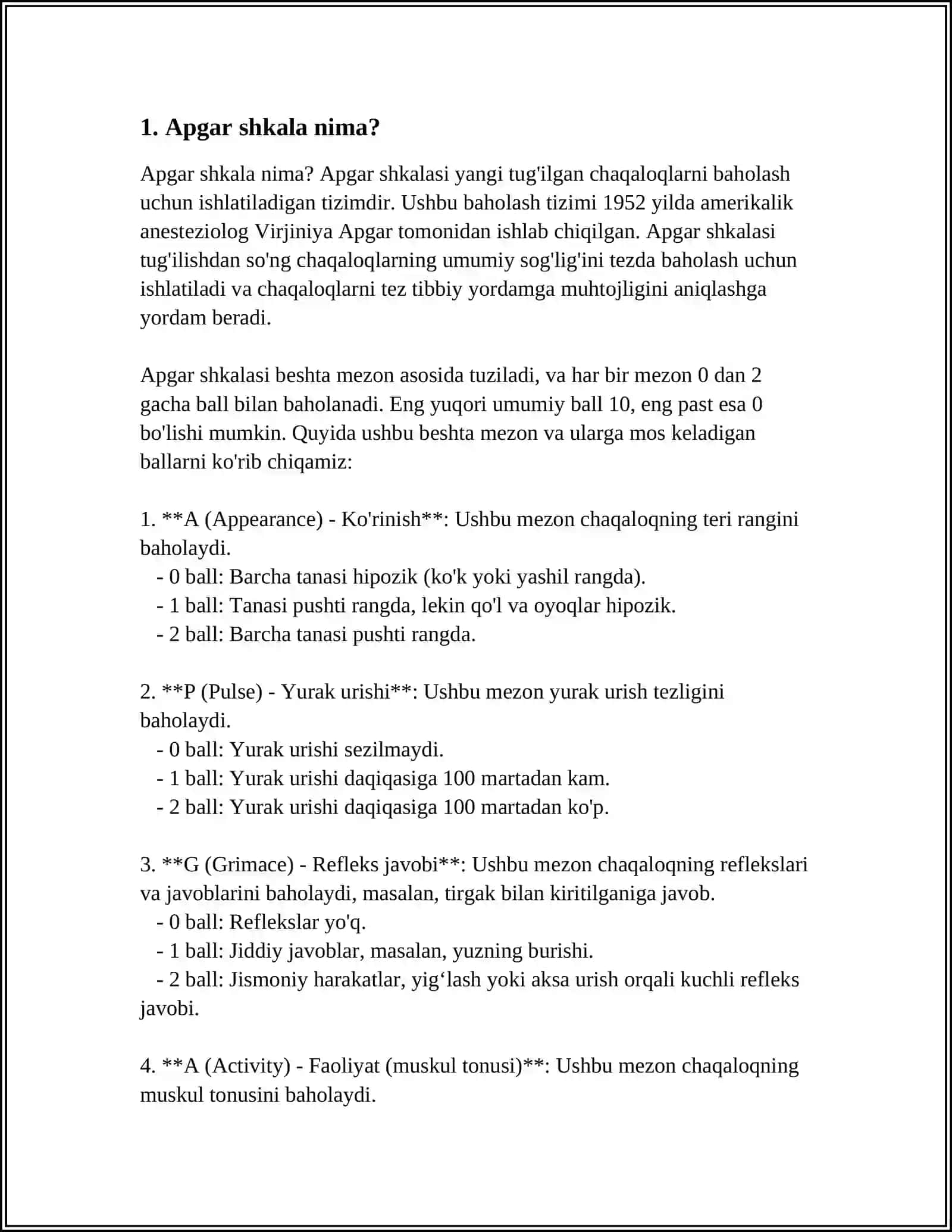 YANGI TUG’ILGAN CHAQALOQLARNI APGAR SHKALASIDA BAHOLASH 4