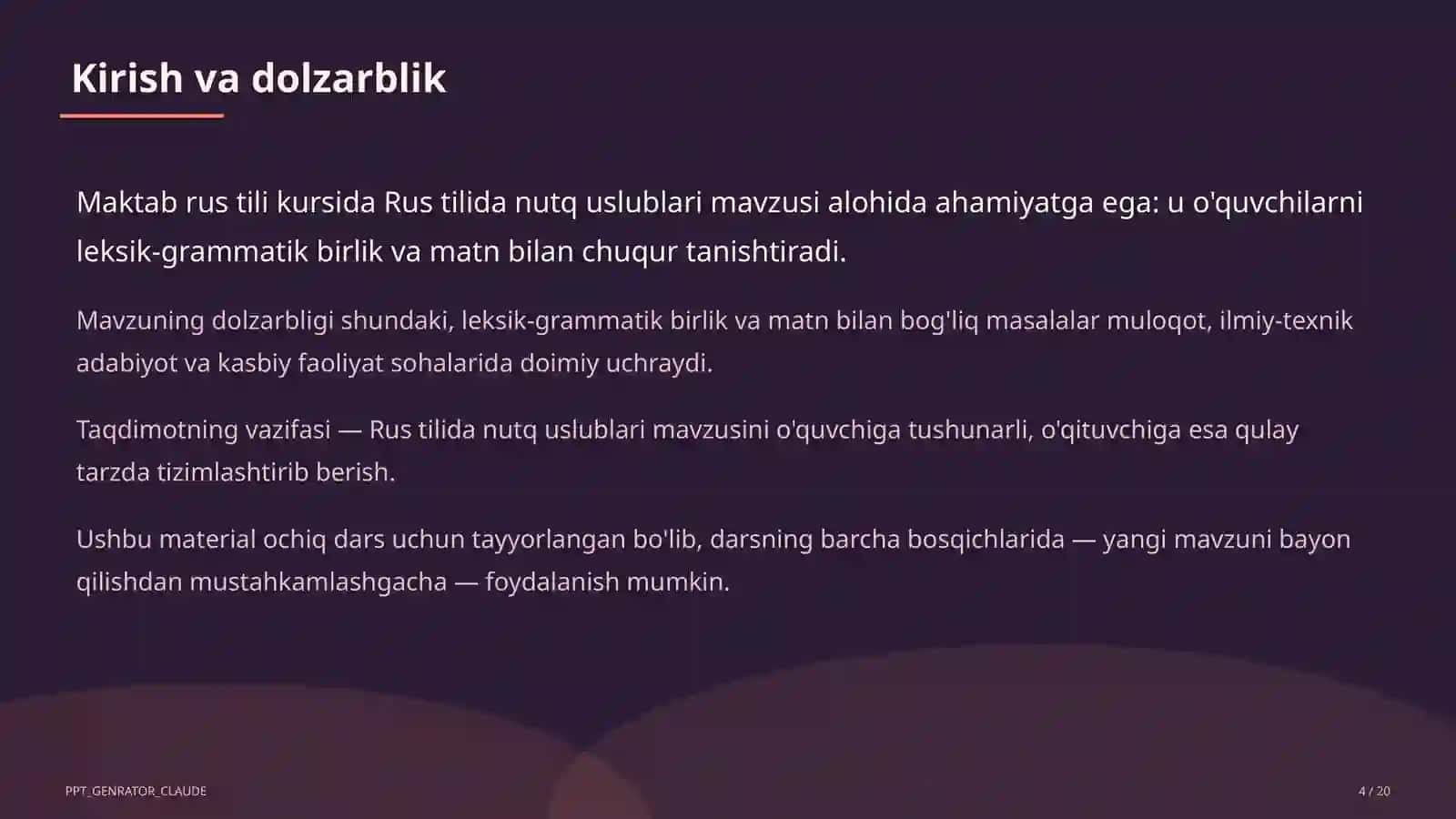 Rus tilida nutq uslublari (10-sinf) 4