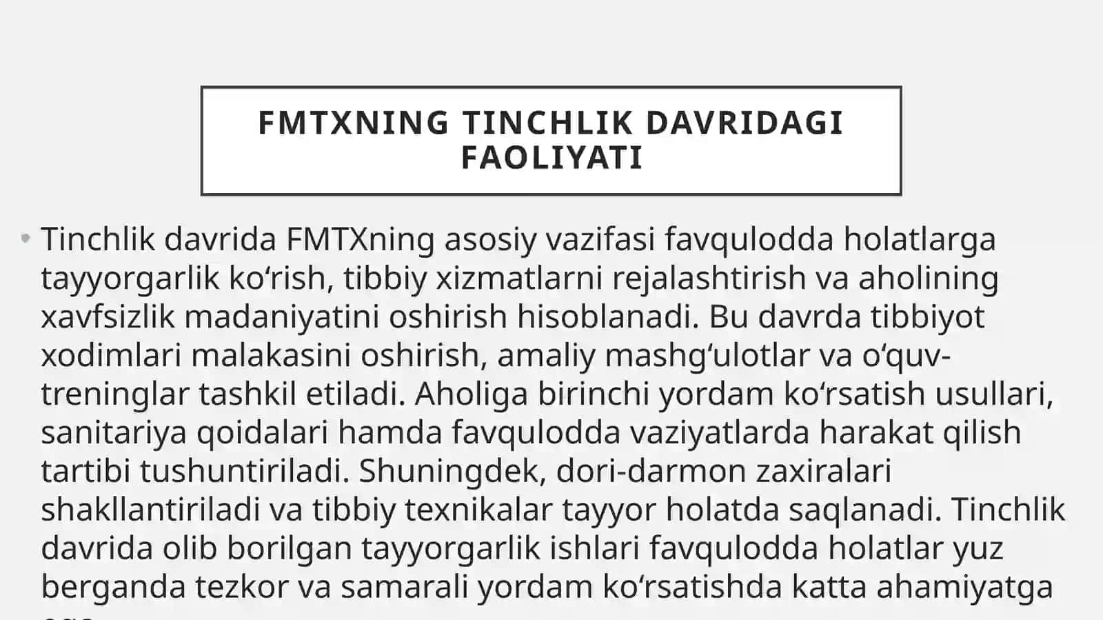 FMTXning har bir davrda faoliyat xususiyati, asosiy tashkiliy tamoyillari, terrorizm va aholi muhofazasi 4