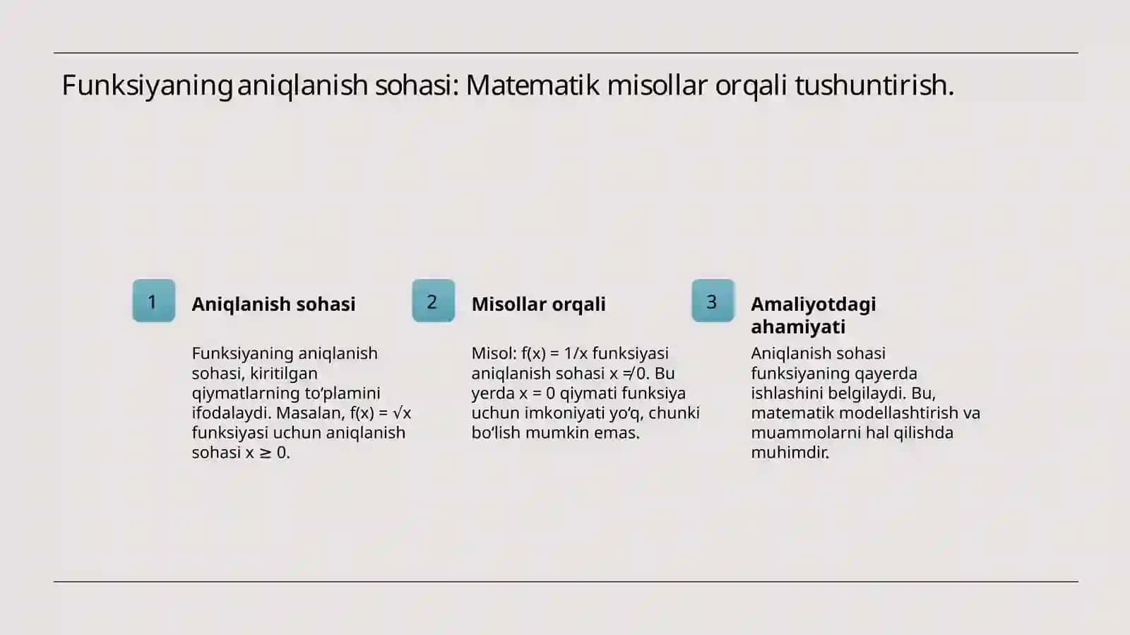 Funksiyaning aniqlanish sohasi va qiymatlar toʻplami 4