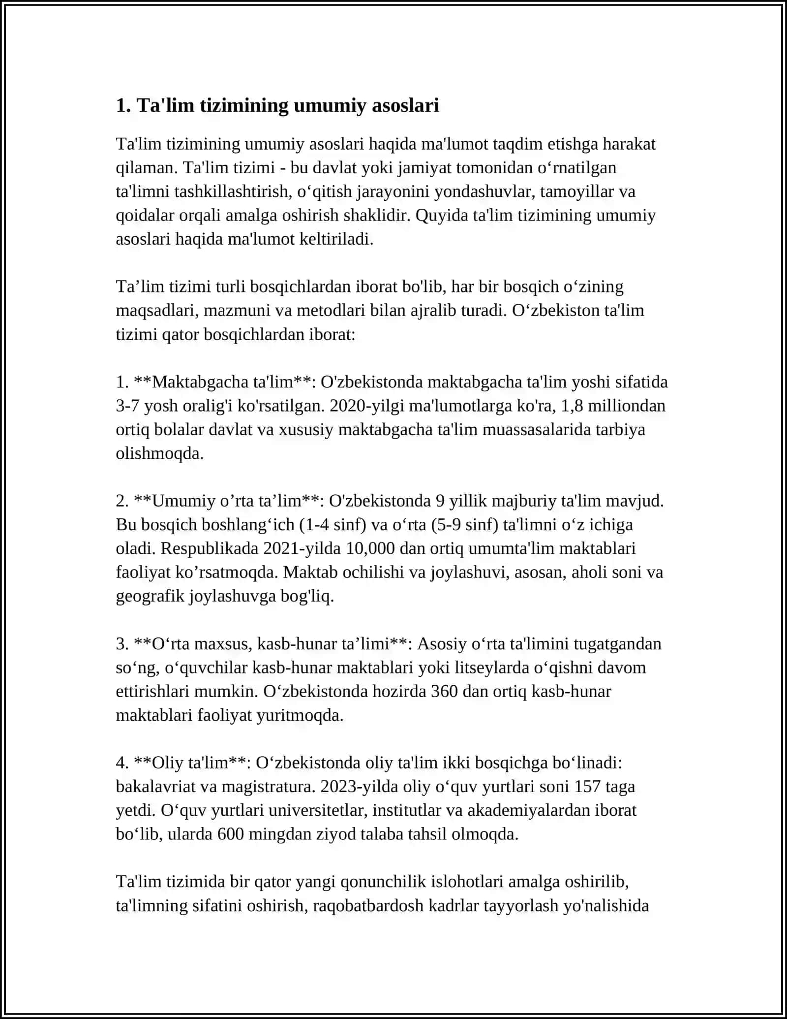 O‘zbekiston Respublikasining"TA'LIM TO'G'RISIDAGI QONUN" 4