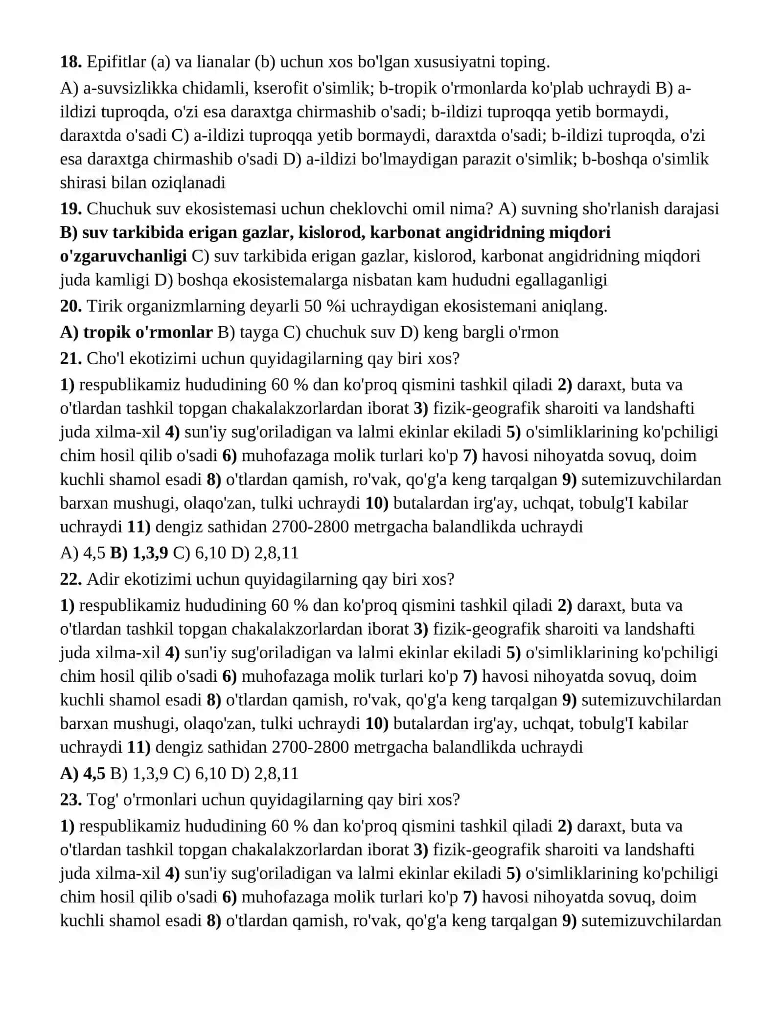 11-sinf biologiya testlari to'liq savollar-javoblar 4