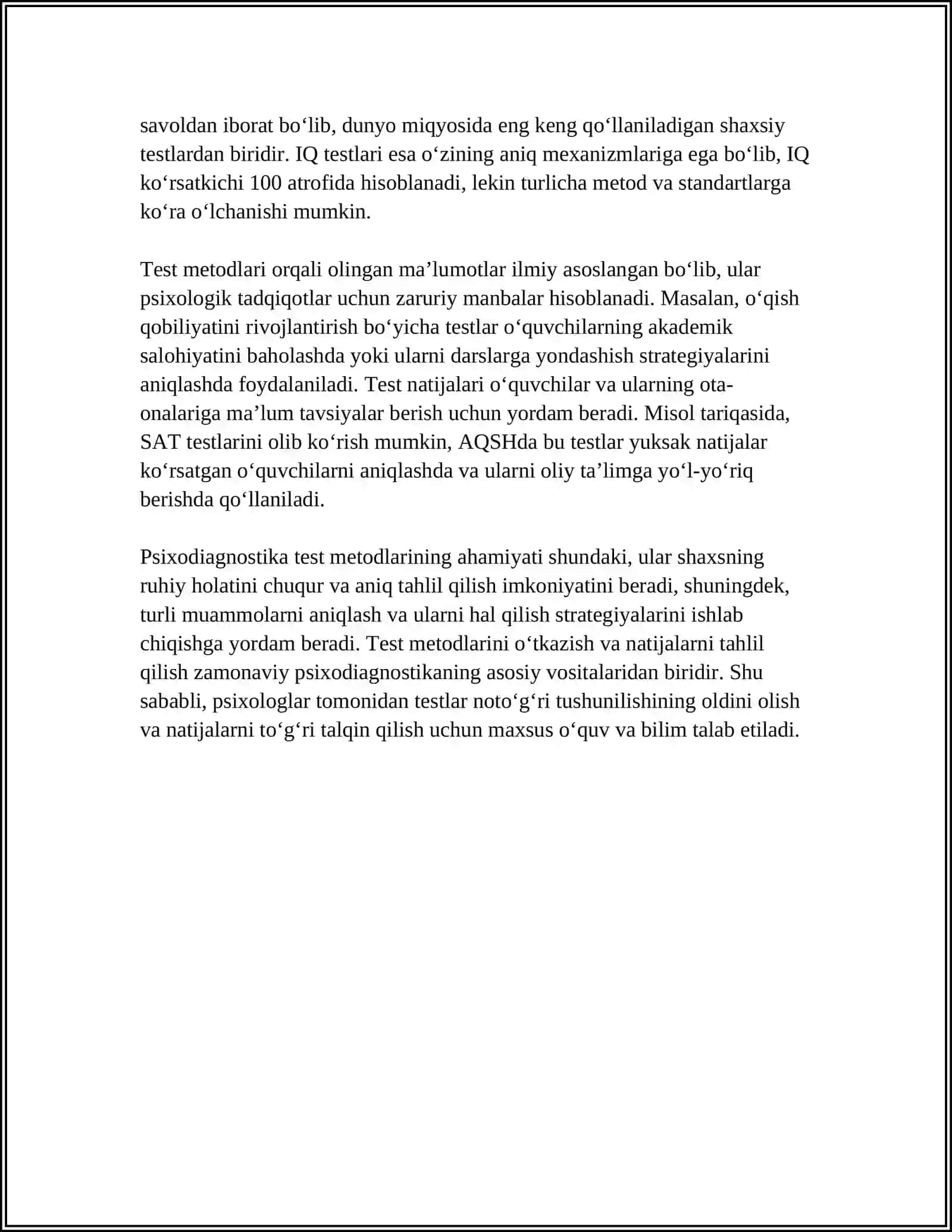 PSIXODIAGNOSTIKANI OʻTKAZISHDA TEST METODIDAN FOYDALANISH 4