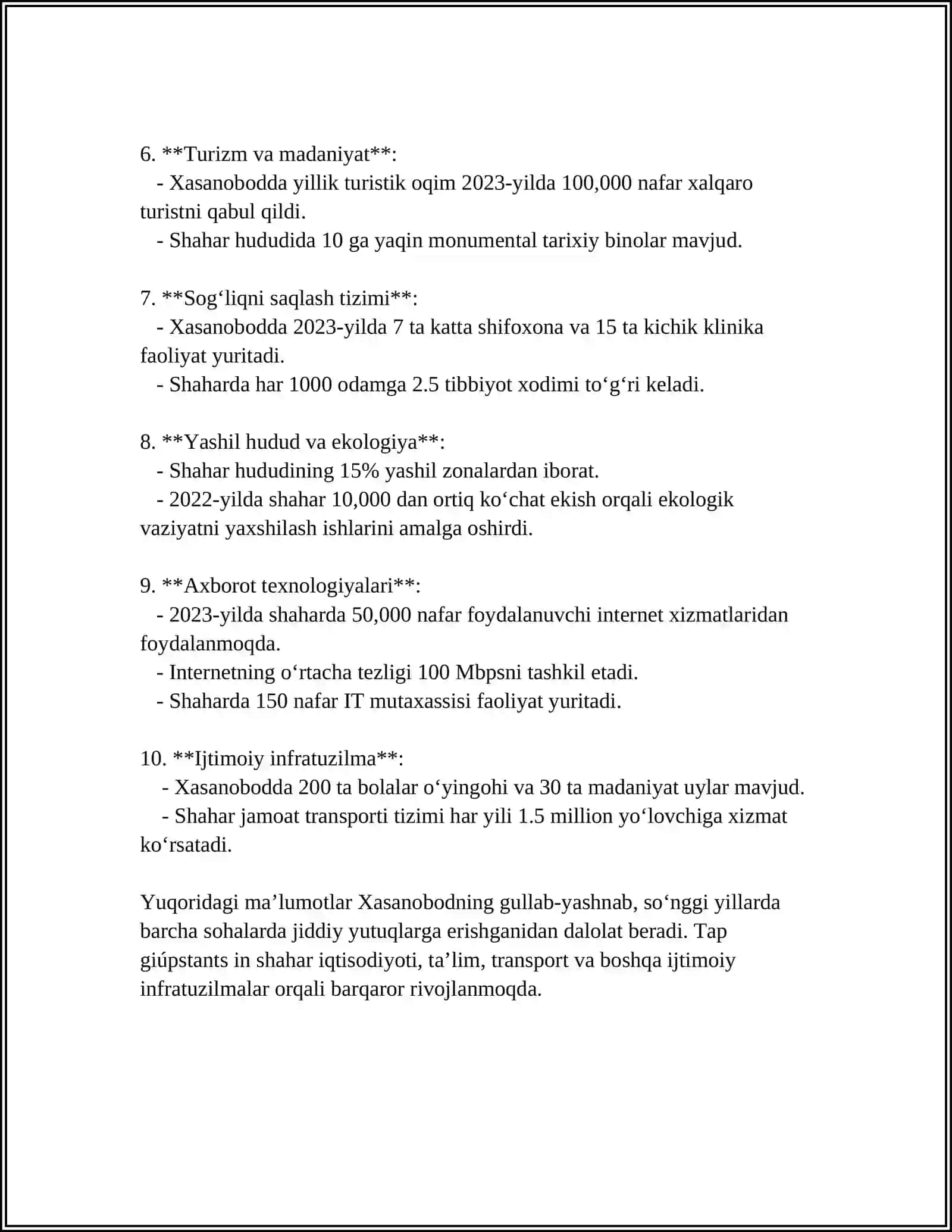 Xasanobodning gullab-yashnashi haqida ma’lumotlar va statistikalar 4