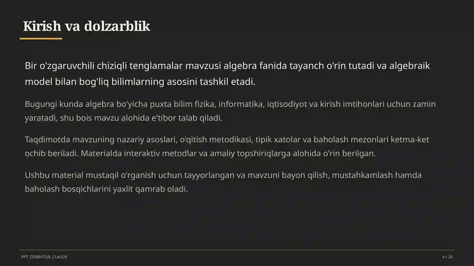 Algebra (7–11) — mustaqil o'rganish uchun 4