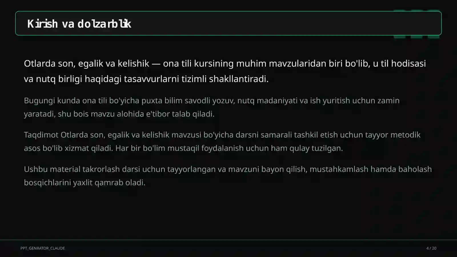 Otlarda son, egalik va kelishik (6-sinf) 4
