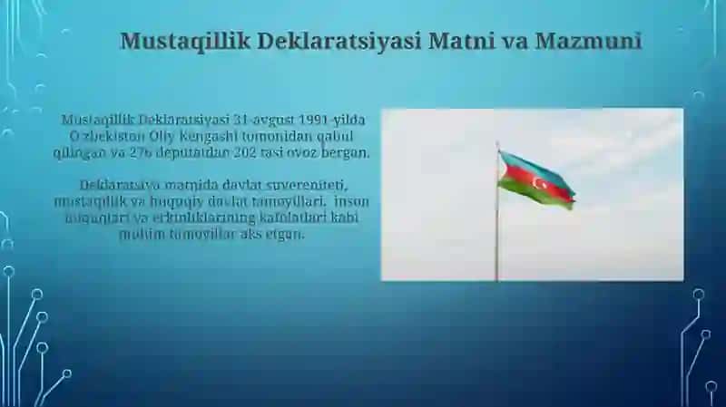 Mustaqillikning e'lon qilinishi O'zbekiston Respublikasining tashkil etilishi 4