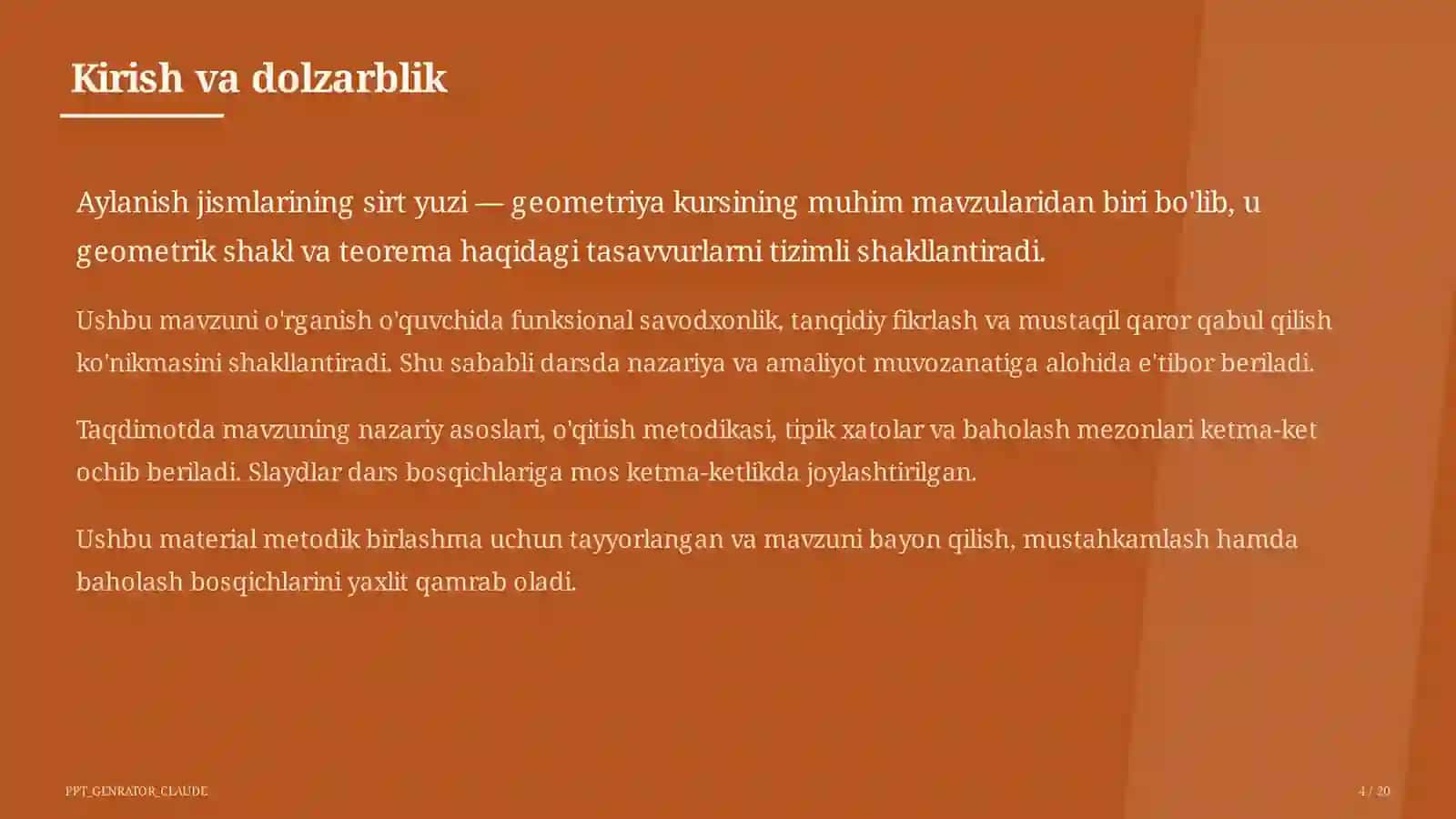 Aylanish jismlarining sirt yuzi (11-sinf) 4