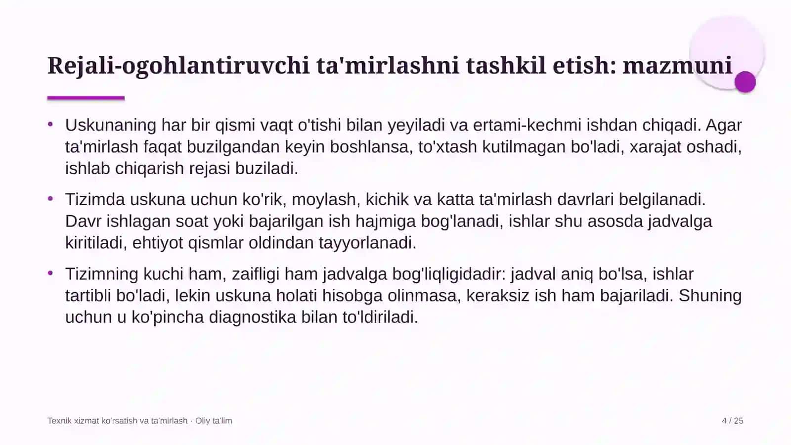 Arxitektura byurolarida uskunalarga rejali-ogohlantiruvchi ta'mirlashni tashkil etish 4