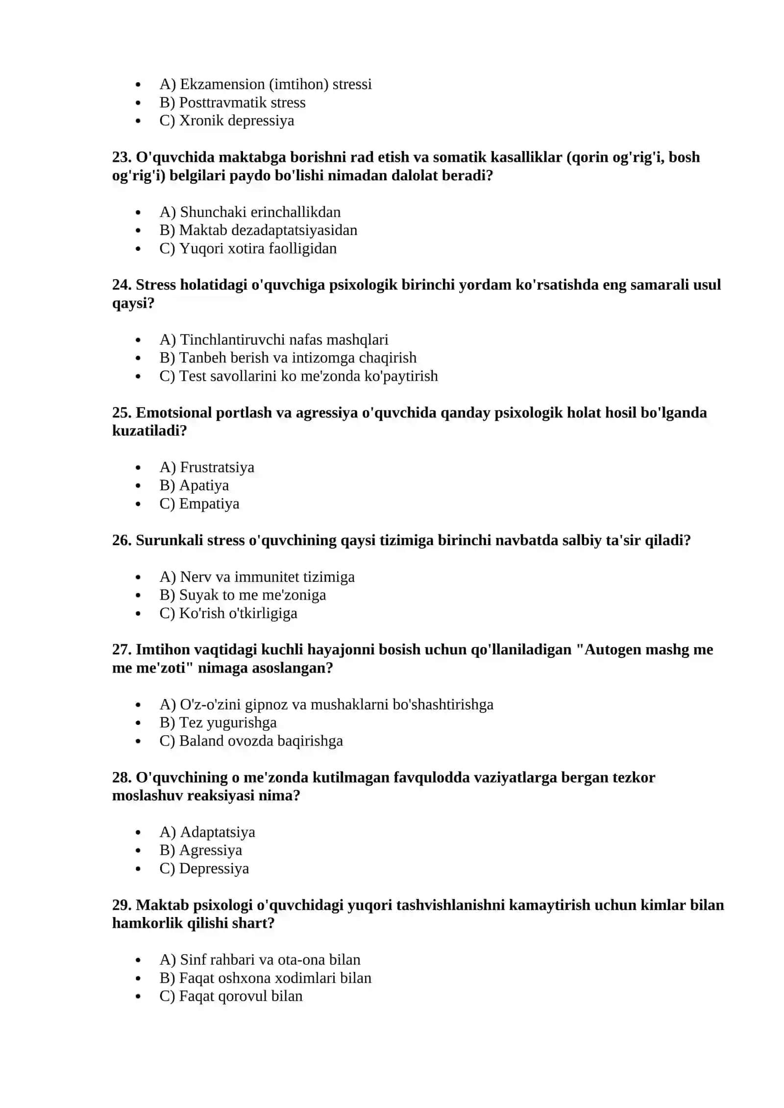 Maktab psixologi va maslahatchilari uchun 100 ta saralangan testlar to'plami (A, B, C variantlari va kalitlari bilan) 4