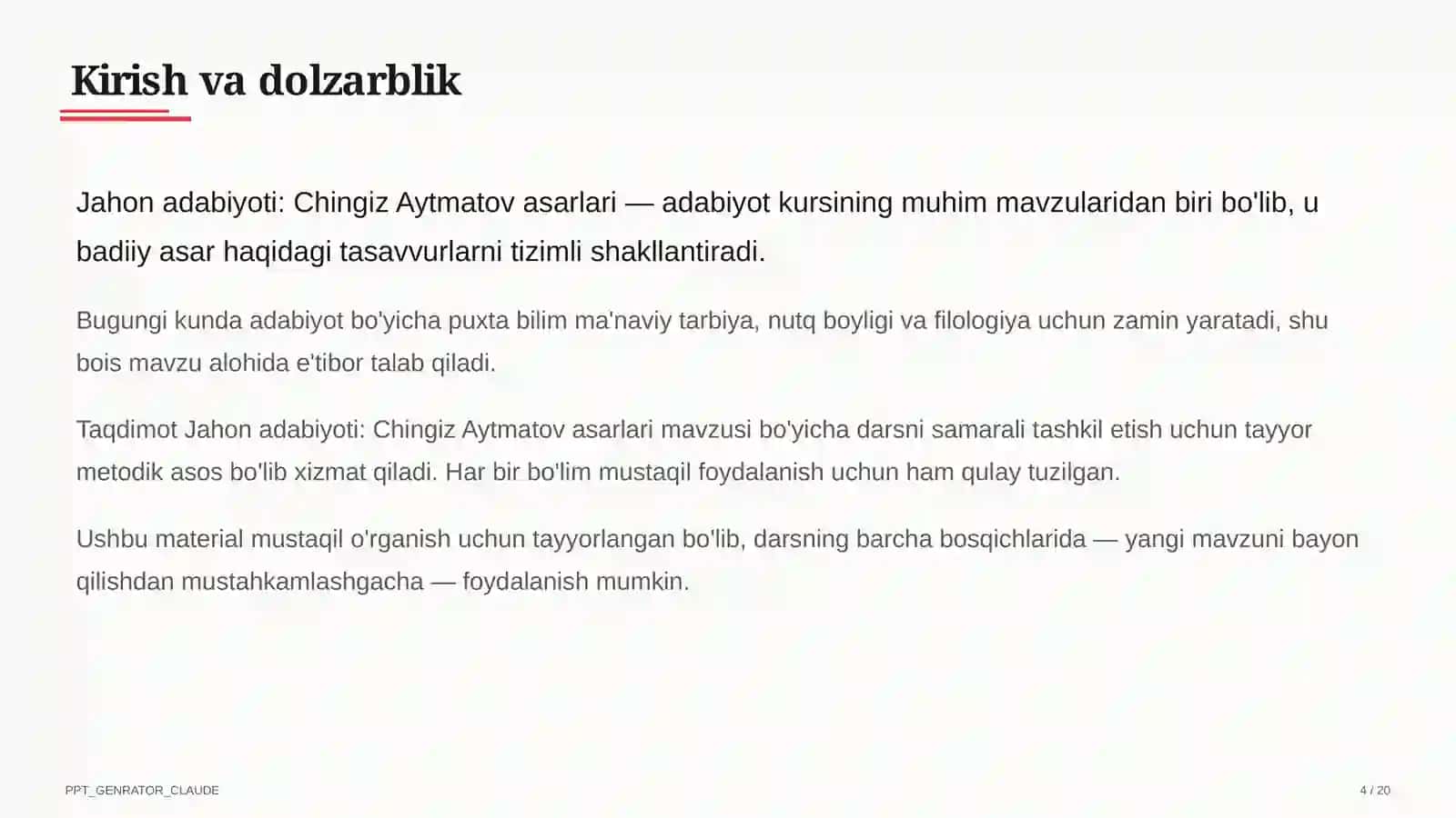Jahon adabiyoti: Chingiz Aytmatov asarlari (11-sinf) 4