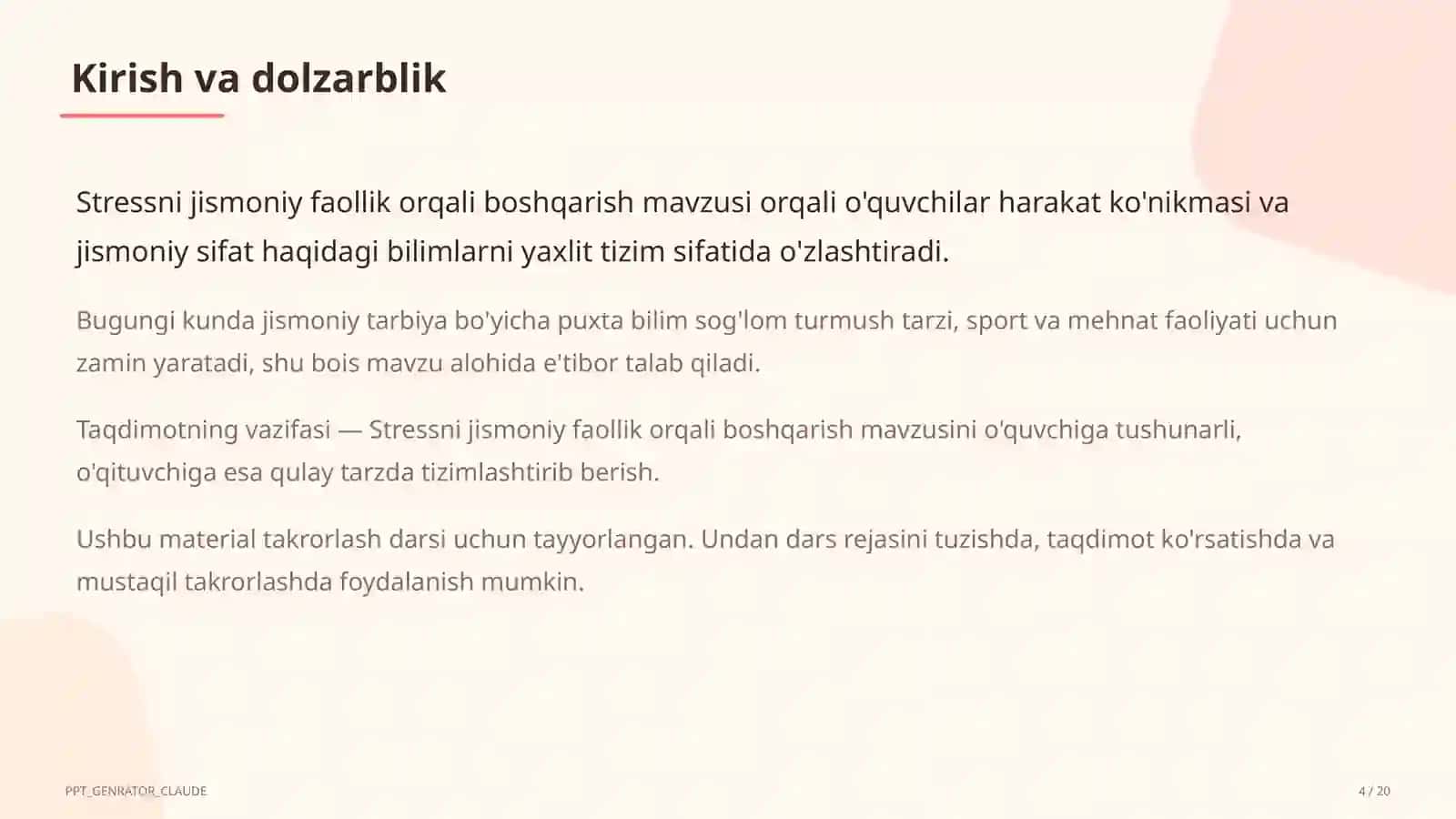 Stressni jismoniy faollik orqali boshqarish (11-sinf) 4
