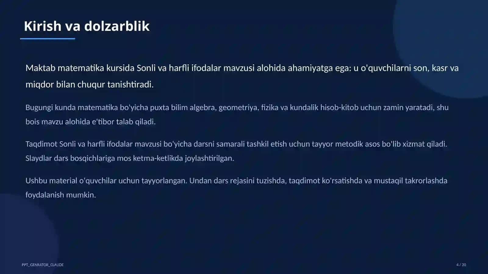 Sonli va harfli ifodalar (5-sinf) 4