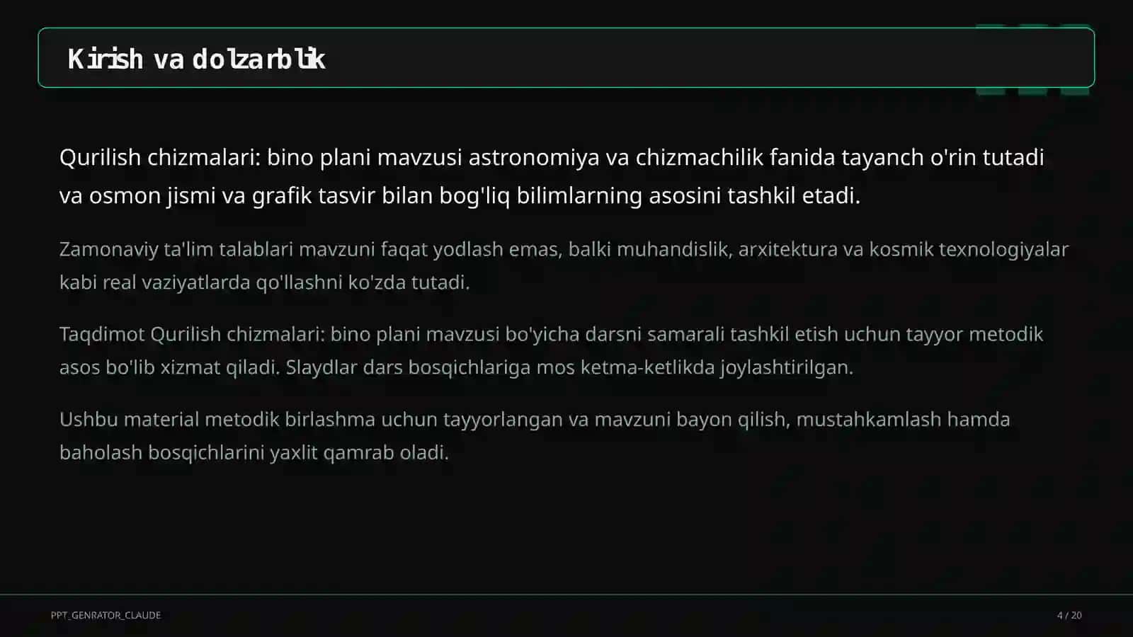 Qurilish chizmalari: bino plani (9-sinf) 4