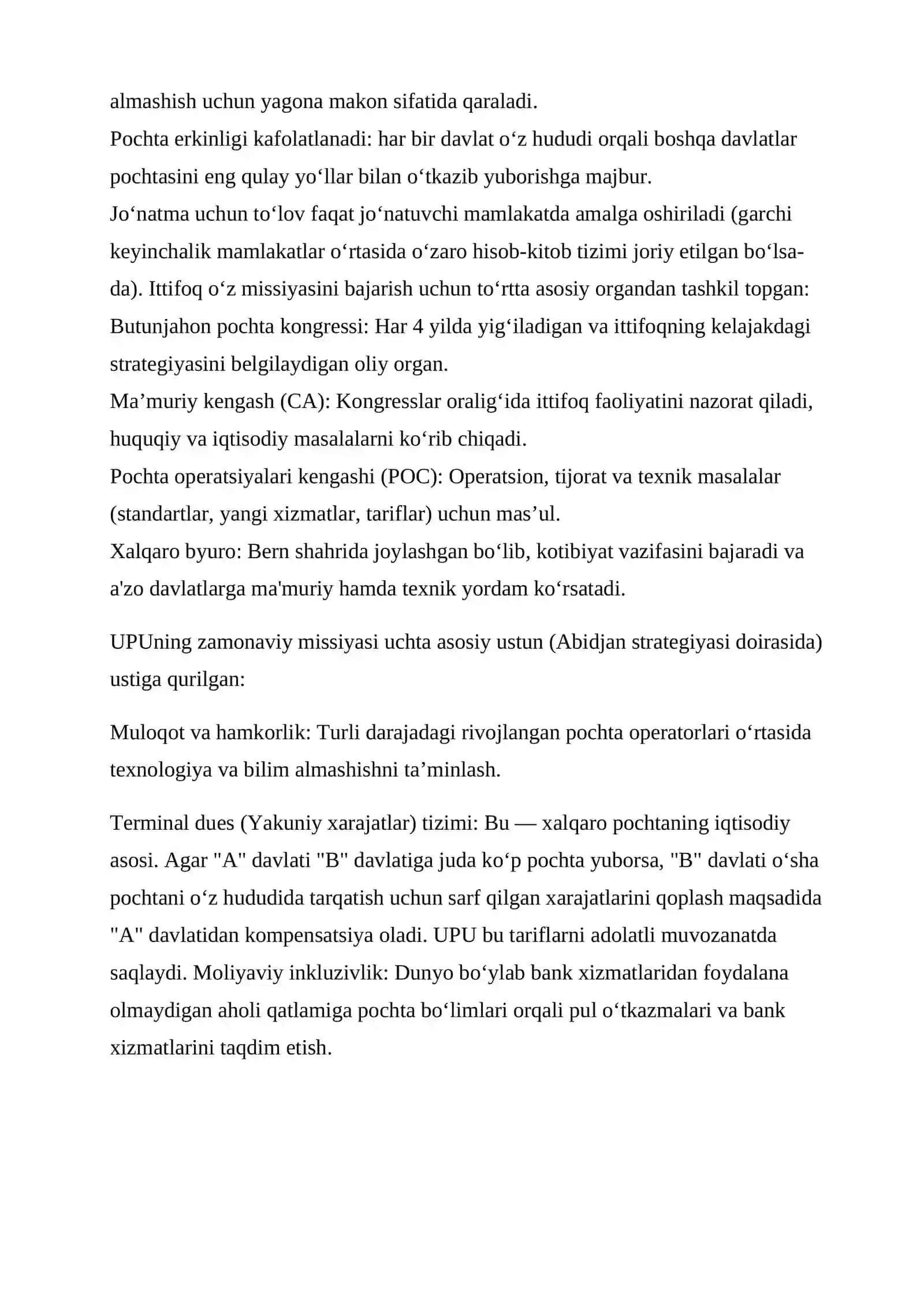Xalqaro pochta tarmoqlari bilan integratsiya va Butunjahon pochta ittifoqi (UPU) roli. Xalqaro pochta joʻnatmalarini qayta ishlash, tranzit mexanizmlari va UPUning global pochta standartlarini oʻrganish. 4