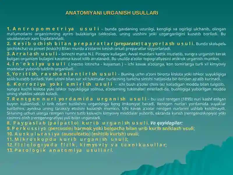 Anatomiya Fanining Predmeti va O'rganish Uslublari 4
