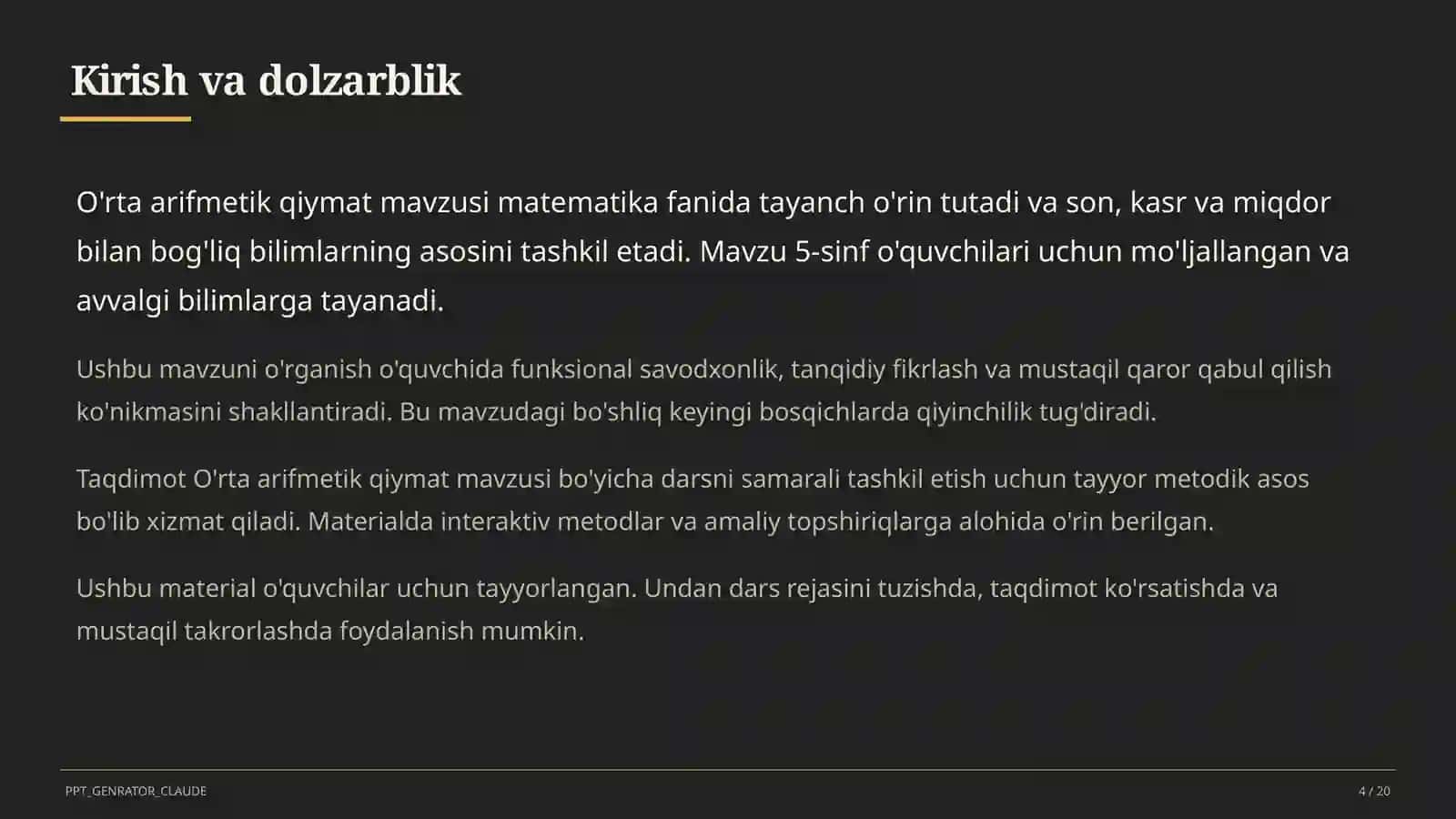 O'rta arifmetik qiymat (5-sinf) 4
