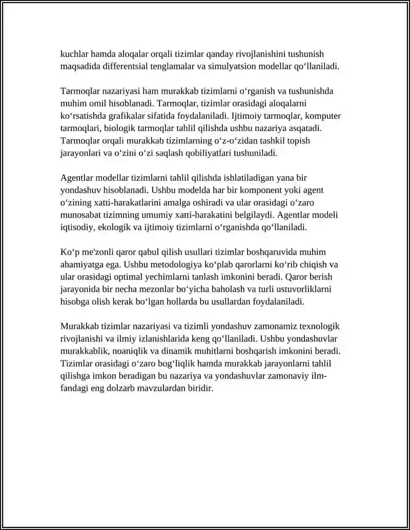 Murakkab Tizimlar Nazariyasi va Tizimli Yondashuv Asoslari 4