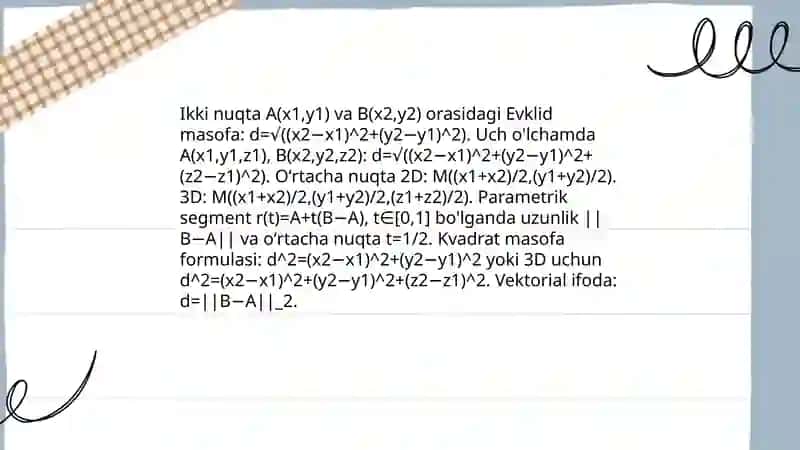Geometrik figuralar orasidagi pozitison va metrik munosabatlarni tekshirish 4