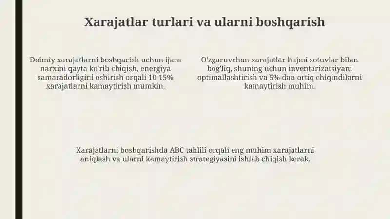 Korxona (firma) xarajatlari va foydasi 4