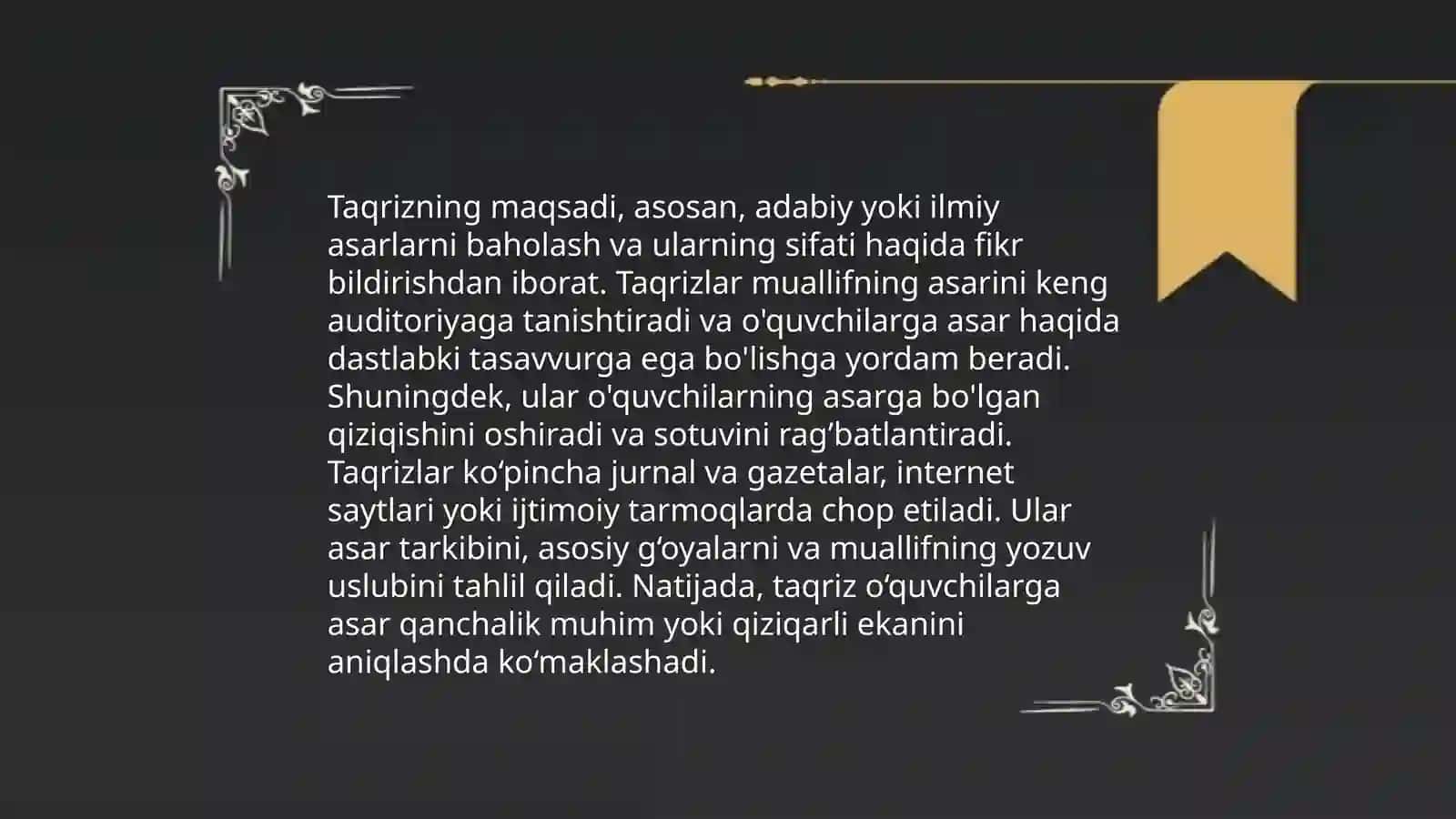 Taqriz.Taqrizning turlari.Taqrizning tuzilishi 4